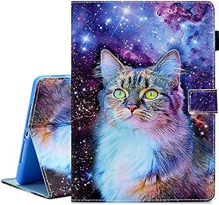 KEROM Case for iPad 6th/5th Generation iPad 9.7 Inch Case 2018/2017, PU Leather Stand Folio Cover Case for iPad 9.7 inch/iPad Air 2/Air 1, with Auto Sleep/Wake, Pen Loop Holder, Card Slots - Space Cat