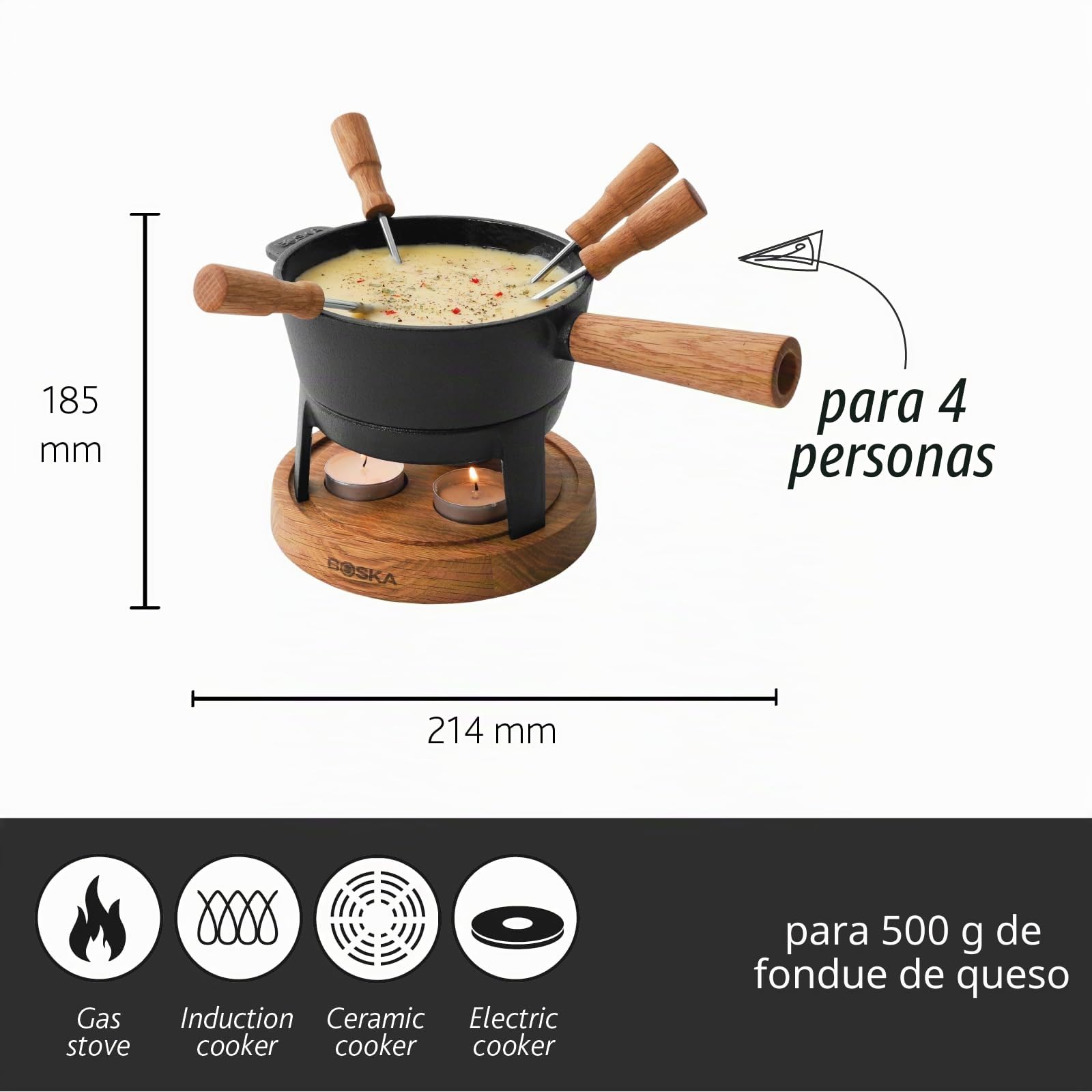 Boska Set de fondue Pro S - Por 350 gramos queso derretido - 700ml