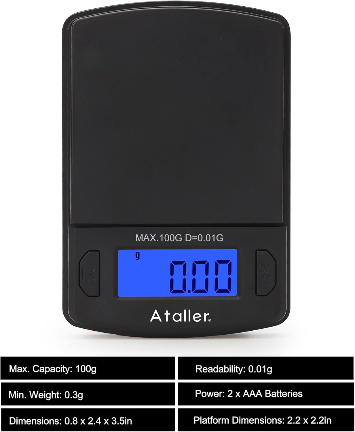 Ataller Mini Digital Pocket Scale front view with display showing 0.00g