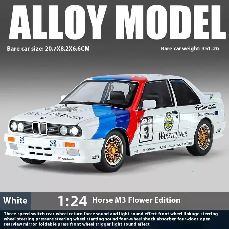 Image of FEXXA😍 1:24 Scale B M W M3 Die-Cast Metal Toy Model Car for Kids - Pull Back Mechanism, Birthday Gift for 3+ Year Old Boys (White-Modified)