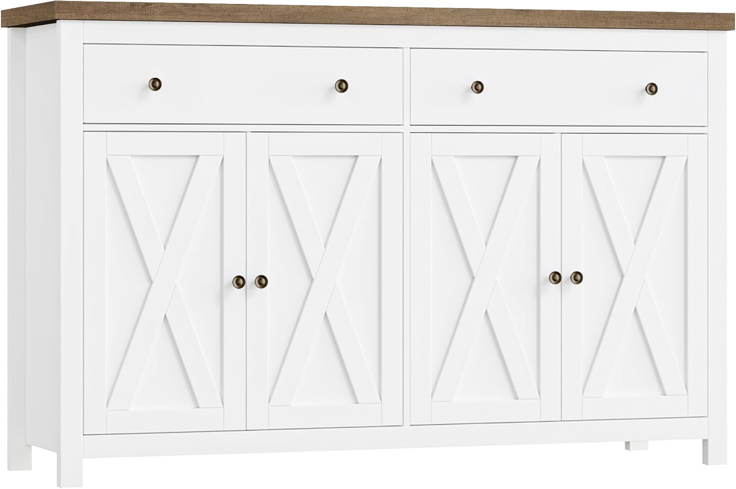 FOTOSOK Sideboard Buffet Cabinet with Storage, 55" Large Kitchen Storage Cabinet with 2 Drawers and 4 Doors, Wood Coffee Bar Buffet Table Console Table for Kitchen Dining Room, White