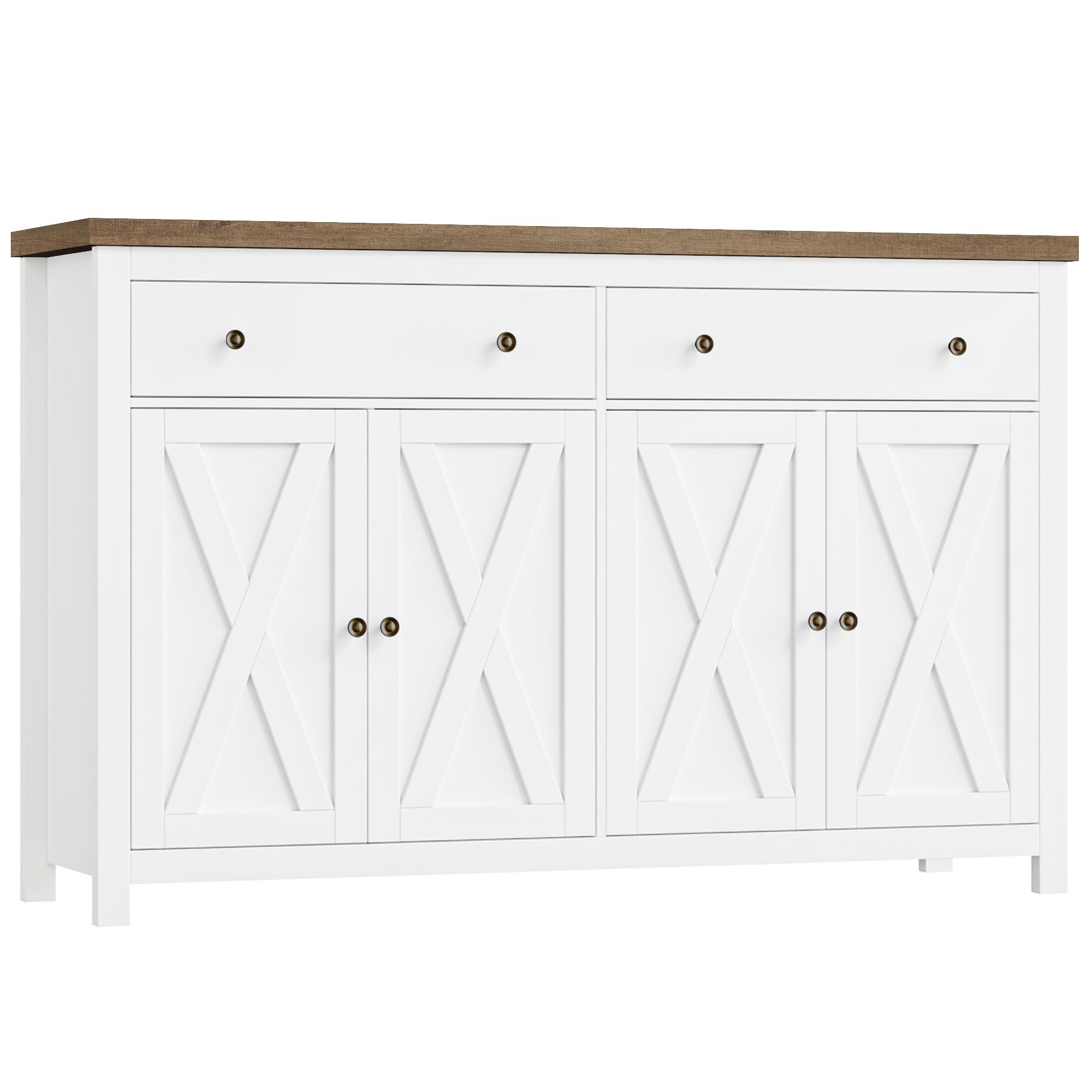 FOTOSOK Sideboard Buffet Cabinet with Storage, 55" Large Kitchen Storage Cabinet with 2 Drawers and 4 Doors, Wood Coffee Bar Buffet Table Console Table for Kitchen Dining Room, White