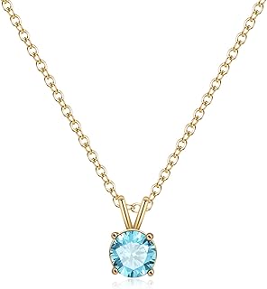 14K Gold Necklaces Dainty Round Birthstone Pendant Necklaces for Women