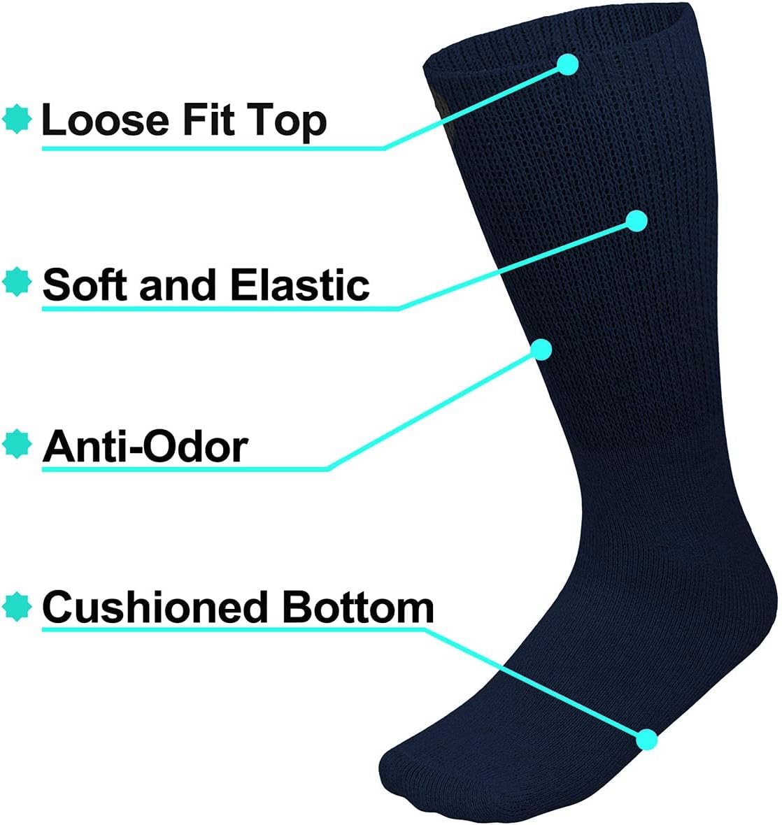 Falari 3-Pack Physicians Approved Diabetic Socks Cotton Non-Binding Loose Fit Top Help Blood Circulation - Image 2