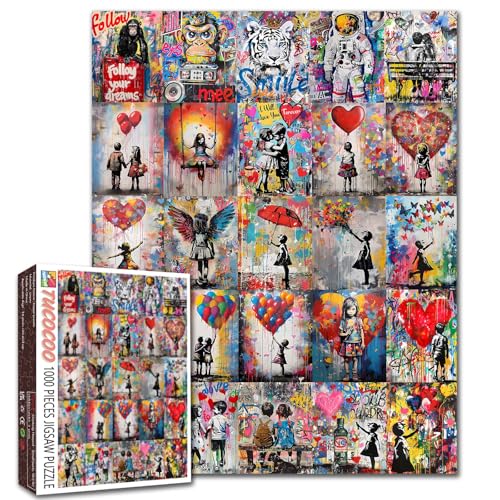 Tucocoo Puzzle de graffiti Street Art de 1 000 pièces impossibles pour adultes, collage coloré de Banksy Girl Artwrok pour jeux d'activités familiales, puzzle à faire soi-même pour décoration