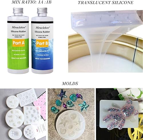 Miniatura 5 de Miraclekoo Kit de fabricación de moldes de silicona moldeado de goma de silicona líquida silicona translúcida transparente para hacer moldes de