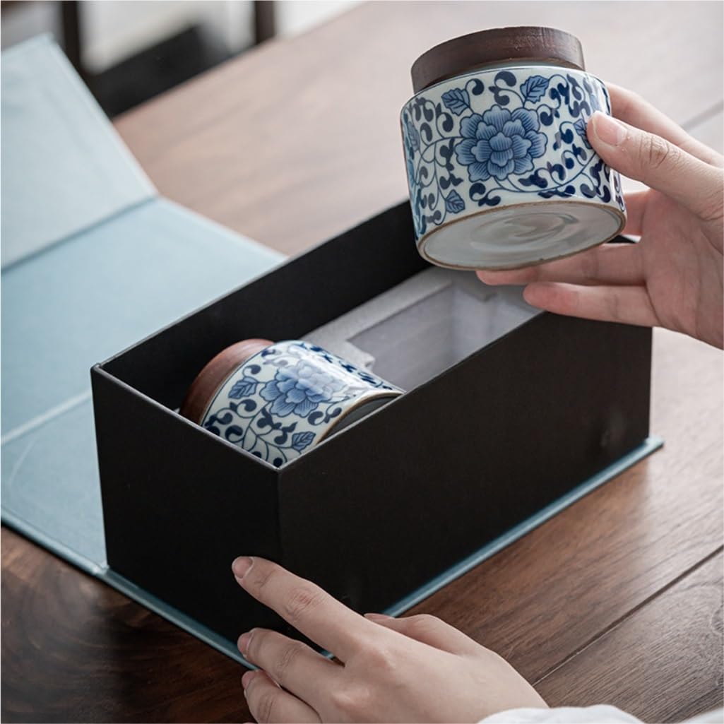 Ceramiczny pojemnik na herbatę, ceramiczny słoik do przechowywania herbaty, kuchenny słoik z zamknięciem, słoik na przekąski, słoik na słodycze, chiński zestaw do herbaty w stylu retro, podwójny zes