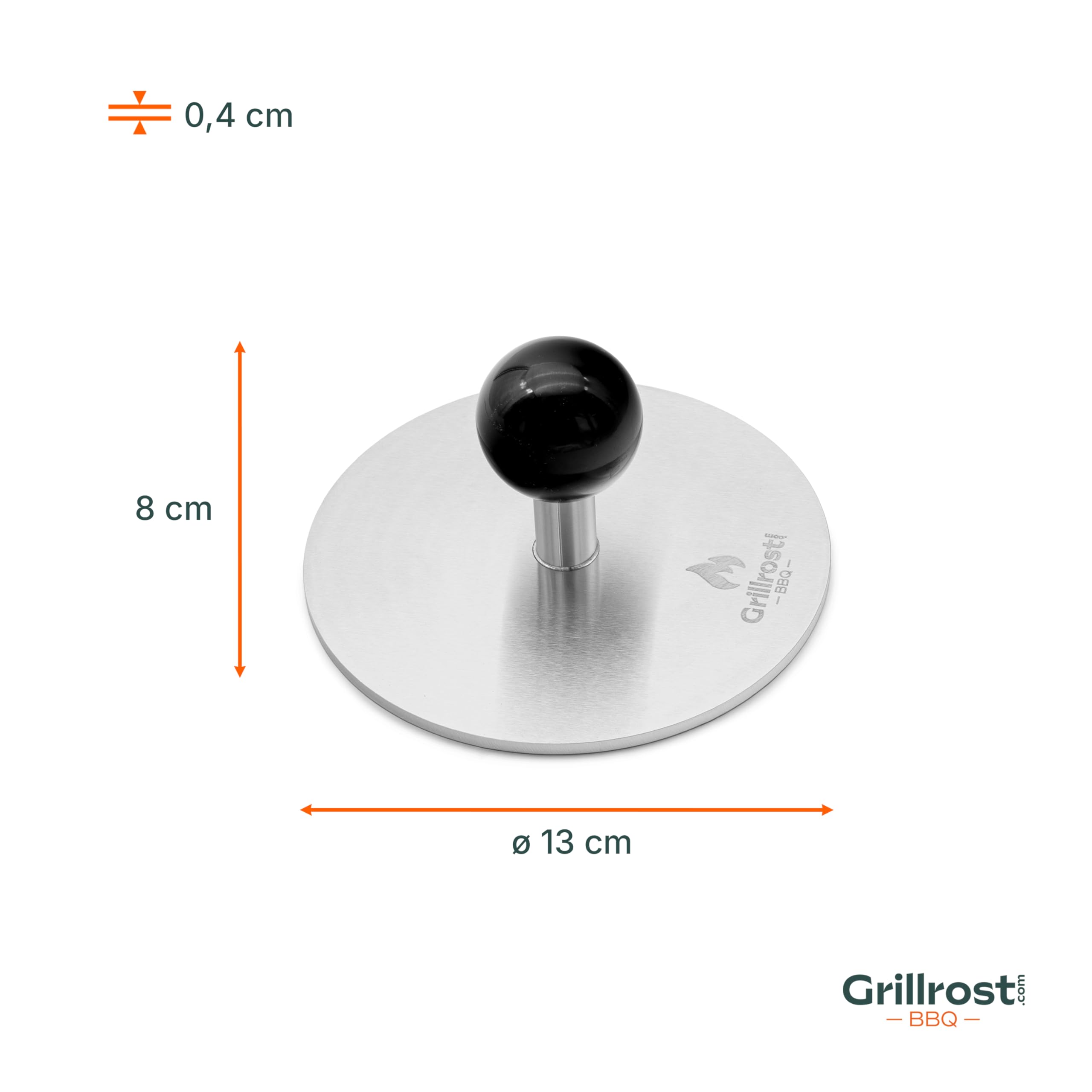 Grillrost.com Das Original Burger Smasher - mega stabile Edelstahl Burgerpresse, handgeschweißt für Plancha und Feuerplatte | Burgerpatties direkt auf der Feuerplatte