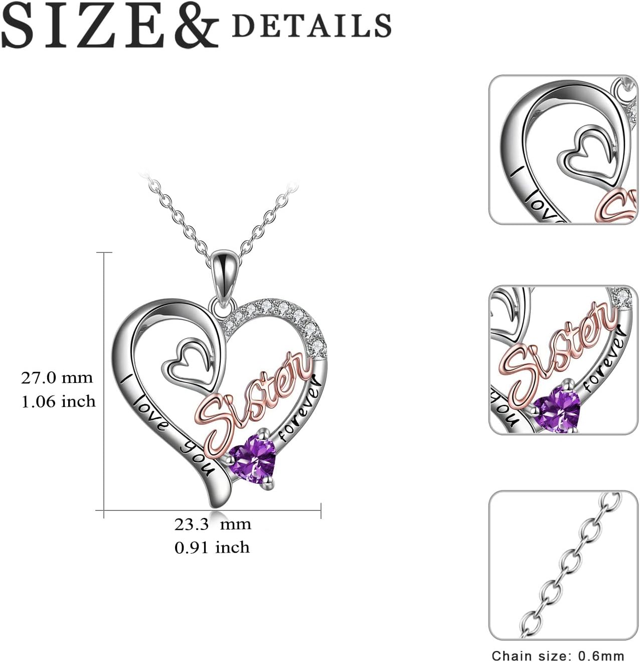 Gifts for Sister 925 Sterling Silver Birthstone Pendant I Love You Forever Sister Birthday Gifts, Personalized Sisters Jewelry for Women - Image 5