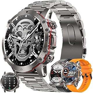 Smartwatch Herren mit Telefonfunktion, 1,43 Zoll HD Voll Touchscreen 5ATM mit 110+ Sportmodi Fitness Tracker Sportuhr Schlafmonitor Schrittzähler Message Reminder Pulsuhr für Android iOS (Silber)