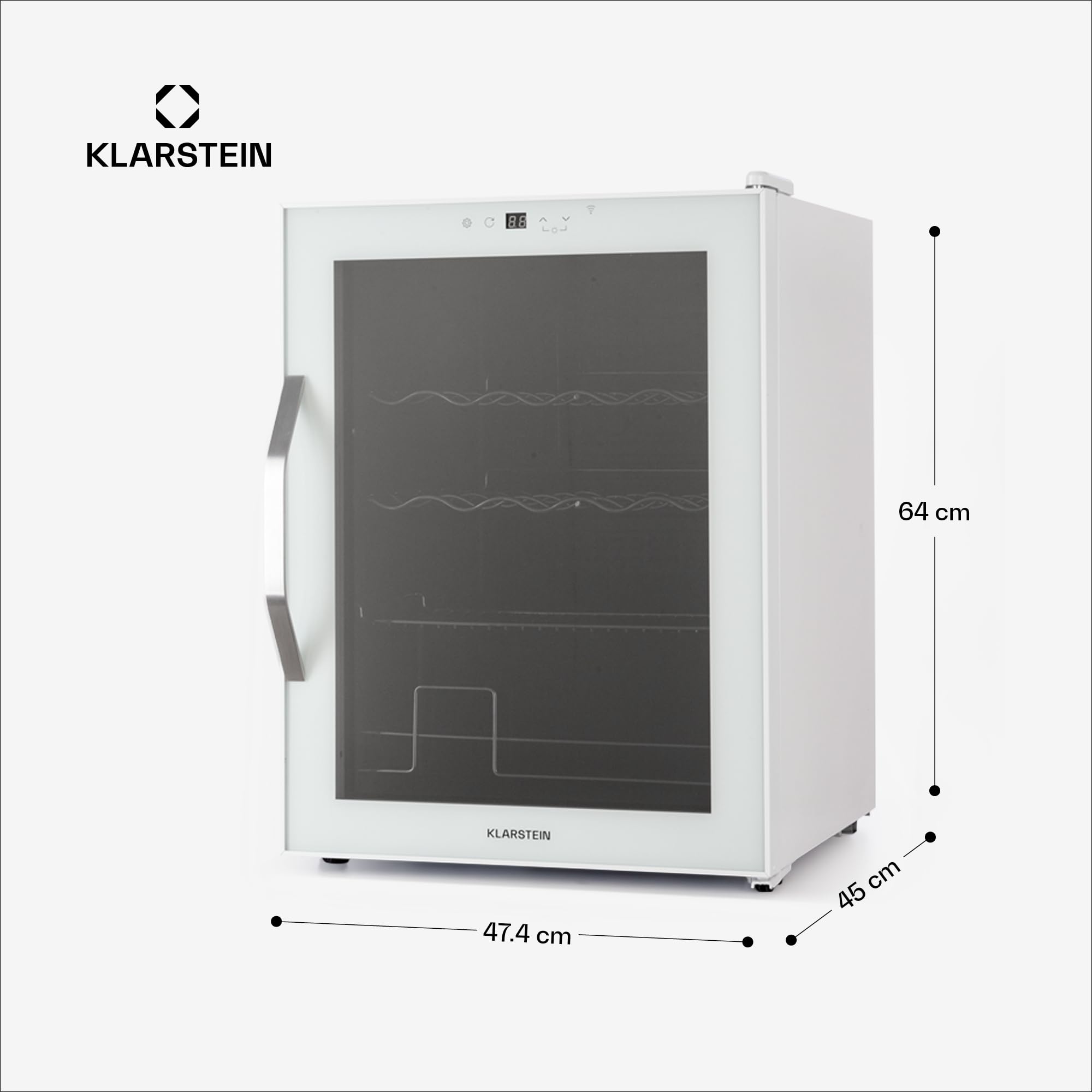 Klarstein Coachella 60 - Frigo per Bibite, 60L, Frigo per Bibite con Vetrina e WiFi, Illuminazione LED in 7 Colori, Sportello in Vetro, Controllo Touch, 3 Ripiani, 3-18°C, Bianco