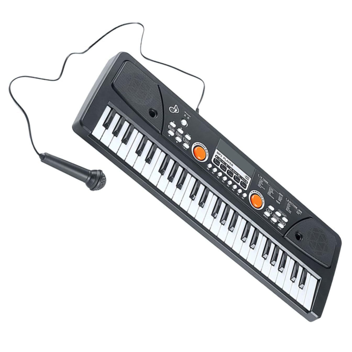 Pianoforte Elettronico per Bambini 49 Tasti Nero in Plastica | Microfono, Tocco Confortevole e Superficie Liscia, per Natale e Compleanno