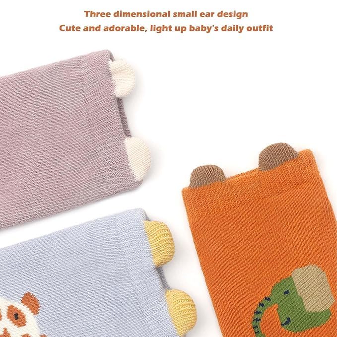 Image of 5Pcs Set Non-Slip Baby Socks Summer Season For 0-3 Years, Anti Slip Grip Ankle Socks With Non Skid Soles Infants, Baby Socks With Grip For Toddler Baby Girl Boys Cartoon Socks