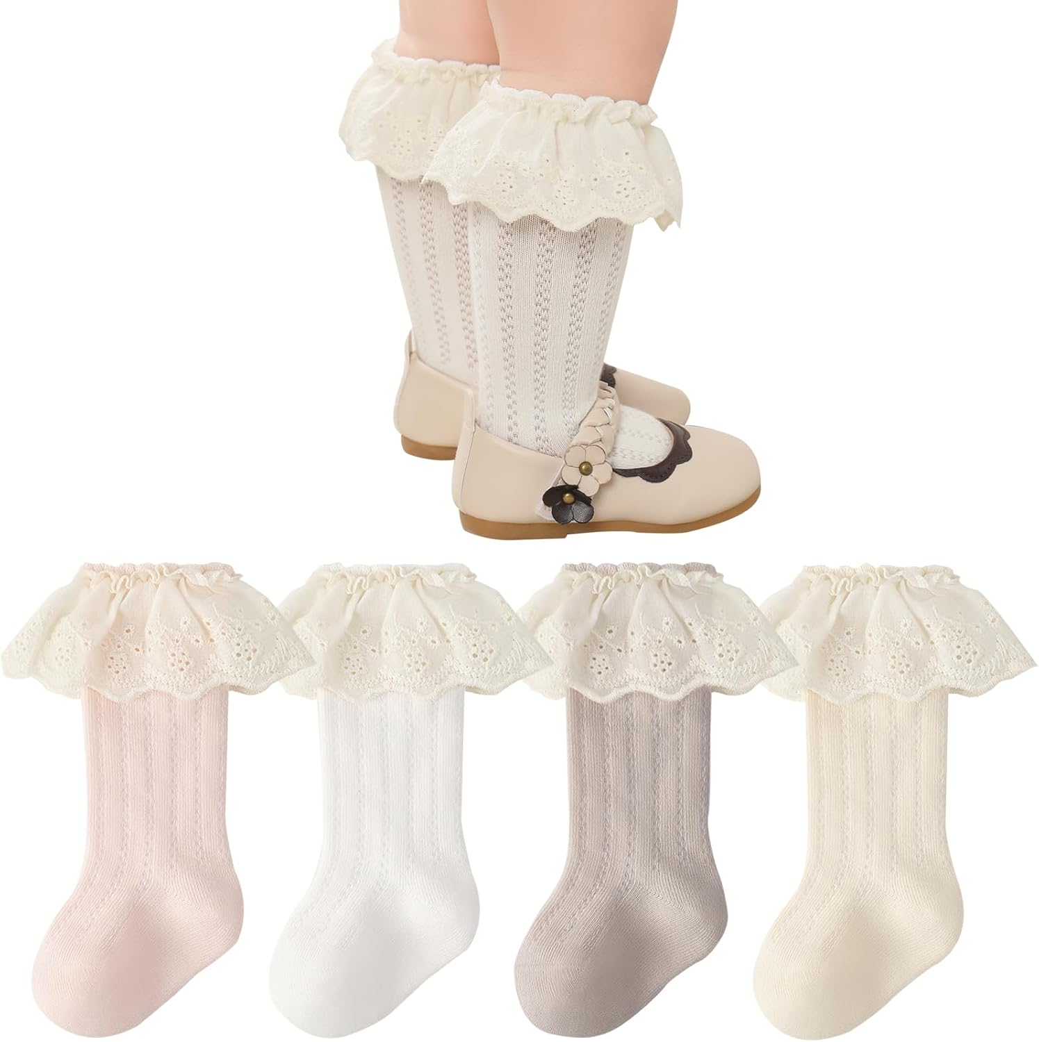 Baby Knee High Socks Non Slip Ruffled Sock Long Stockings for Toddlers Kids Boys Girls Spring Autumn Winter