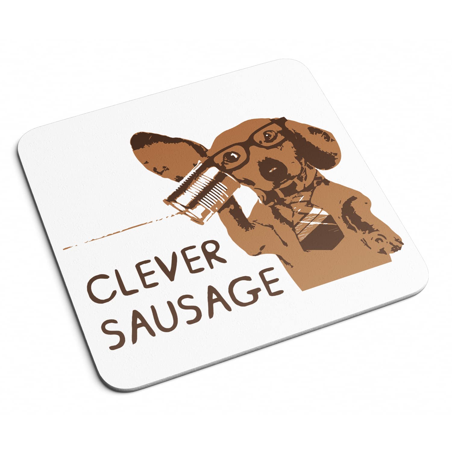 Clever Sausage Coaster - Dog Dachshund Degree Suit Tie Animal Congratulations Tin Can School Pun Graduation Home Decor Placemat Kitchenware Gifts Presents (White)