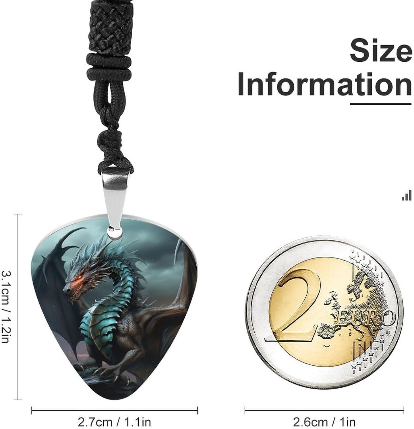 Cool Dragon Guitar Pick Holder Necklace for Women, Personalized Bass Pick Pendant for Men, Rock Music Picks Necklace with Chain for Party, Music Inspired Gift image 3