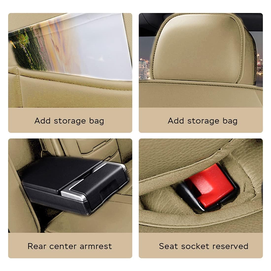 OTCPP Auto Sitzbezüge Set für Ford Focus MK2 Sport Focus MK3 Sport, Leder Autositzbezüge, Vorne Und Hinten Wasserdicht Auto Schonbezüge, Full Set Sitzbez Sitzschoner Zubehör,A Beige