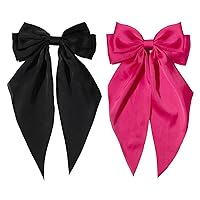 Vista 14 de Furling Pompoms Lazos para el cabello para mujer, lazos grandes de color rosa para niñas, cinta blanca para el cabello, colas largas de satén