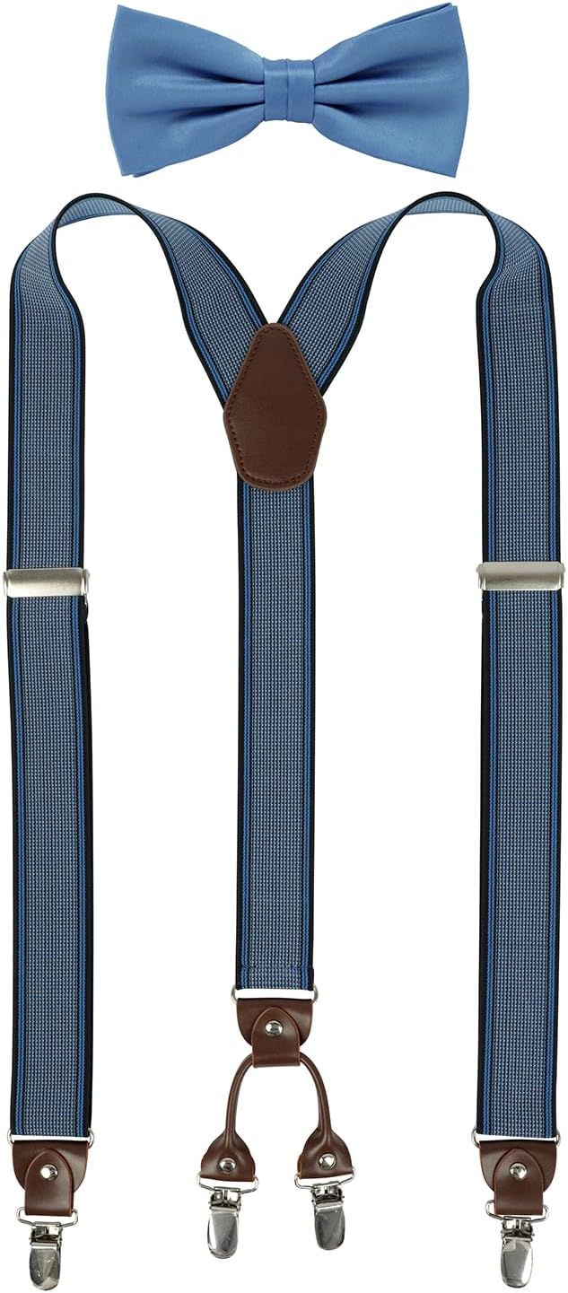 Men’s Suspenders and Bow Tie Set,2-in-1 Combo Pack 1.4 In Wide with Metal Clips Gala Event Party, Groomsmen Gift