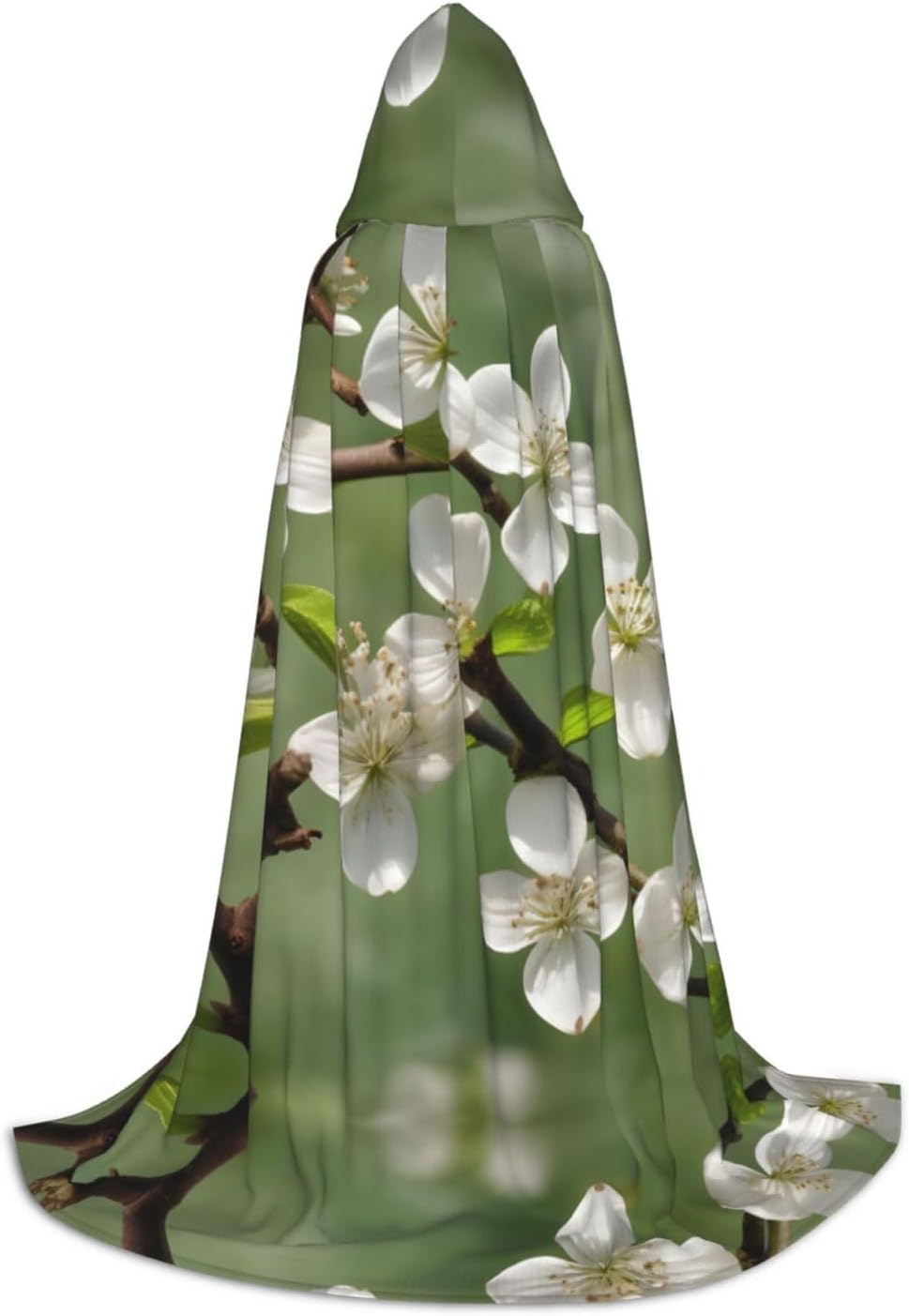 Spring Dogwood Blossoms print Wizard Hooded Robe Medieval Cape Renaissance Cloak for Men Women Halloween Costume