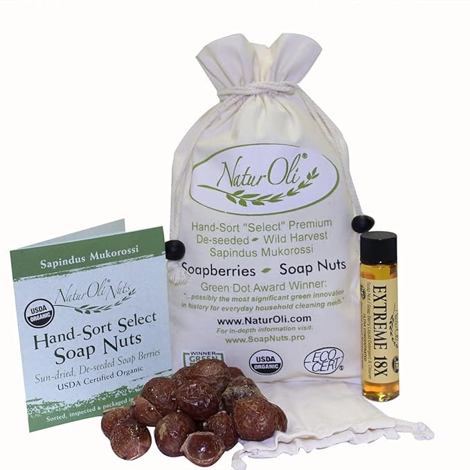 NaturOli Soap Nuts/Soap Berries 1Lbs organic (240 loads) + 18X Travel Bottle