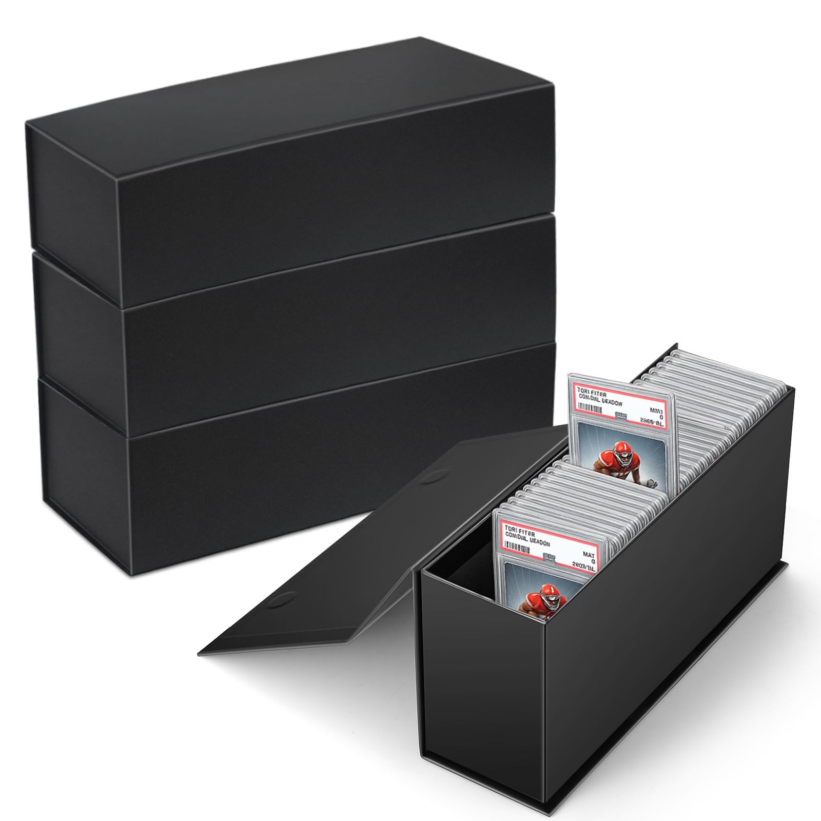Photo 1 of Kathfly 4 Pack PSA Graded Card Storage Box, Trading Card Storage Box, Slab Case for Sports Cards Collectors Investors, Compatible with PSA, SGC, 11.26 x 3.5 x 5.43 Inches, Black