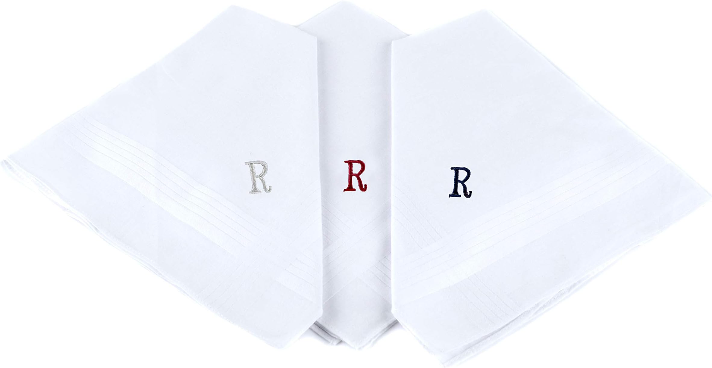 Initial Handkerchief for Men, Monogrammed Boxed 3 Piece Set,100% Cotton