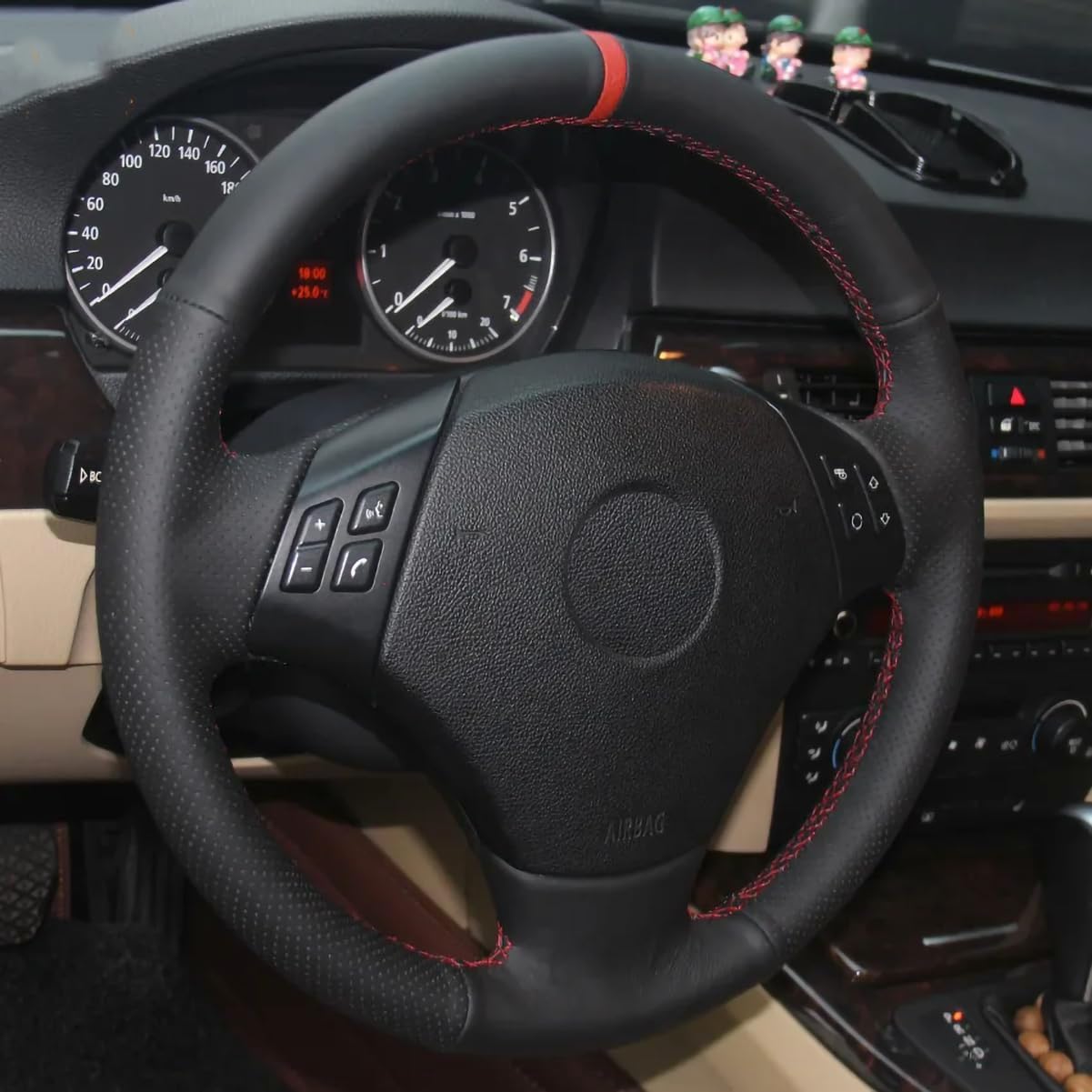 Loncky Leather Steering Wheel Cover for BMW E90 BMW 335i 4D Sedan/BMW 335XI 4D Sedan/BMW 328i 4D Sedan/BMW 328XI 4D Sedan/BMW 335d 4D Sedan/BMW 330i 330XI BMW 325i 325XI 4D Accessories