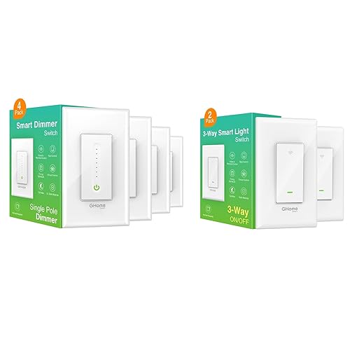 GHome Smart Interruptor de atenuación inteligente, requiere cable neutro, interruptor Wi-Fi de 2.4 GHz, un solo polo, certificado UL, no requiere