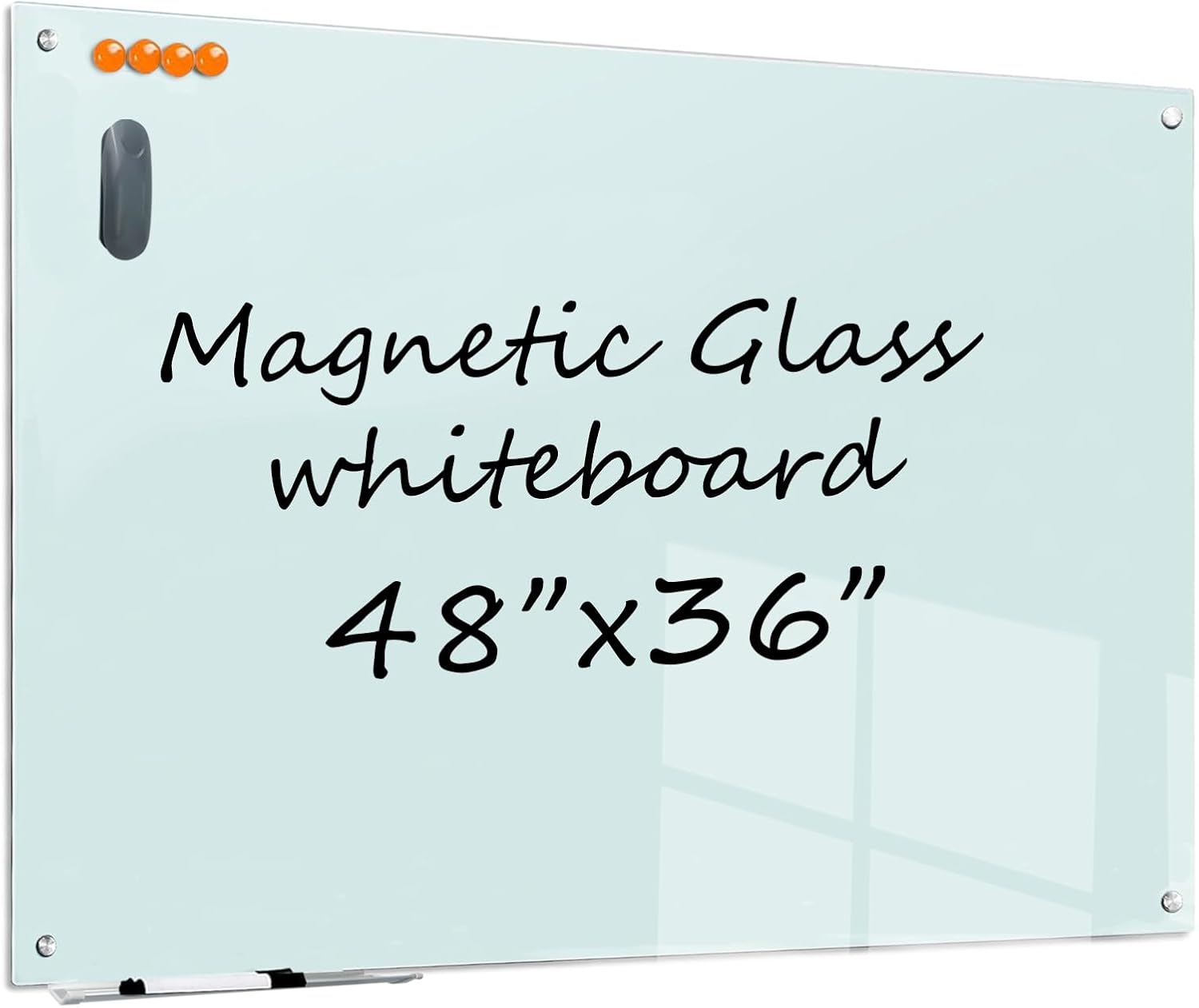 Glass Dry Erase White Board - 48 x 36 Inches Magnetic Glass Whiteboard for Wall Mounted, 4' x 3' Frameless Boards for Classroom Home, Office Supplies