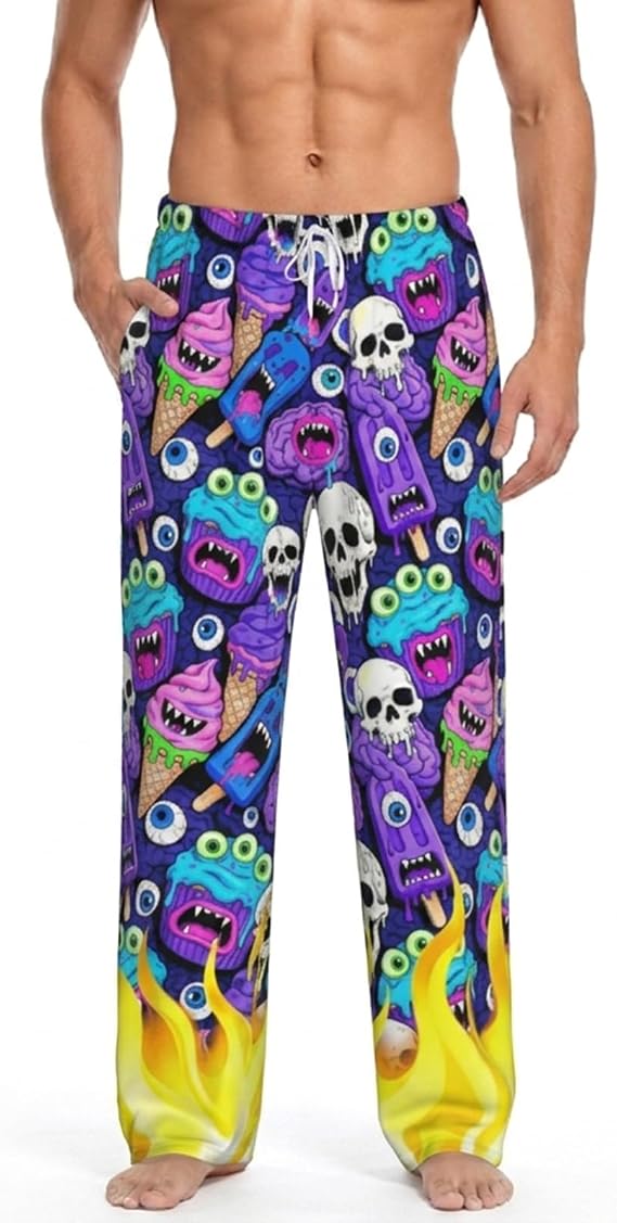 Funny Men's Pajama Pants Super Soft Sleep Lounge Pants Lightweight Pjs Bottoms with Pockets Drawstring for Men