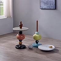 Vista 3 de Mesa pequeña con combinación creativa, mesa auxiliar movible redonda de esquina con diseño moderno de sofá pequeño, color café, colorido confitado