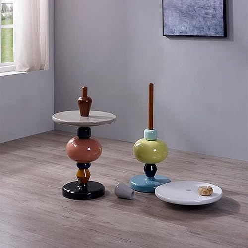 Miniatura 3 de Mesa pequeña con combinación creativa, mesa auxiliar movible redonda de esquina con diseño moderno de sofá pequeño, color café, colorido confitado