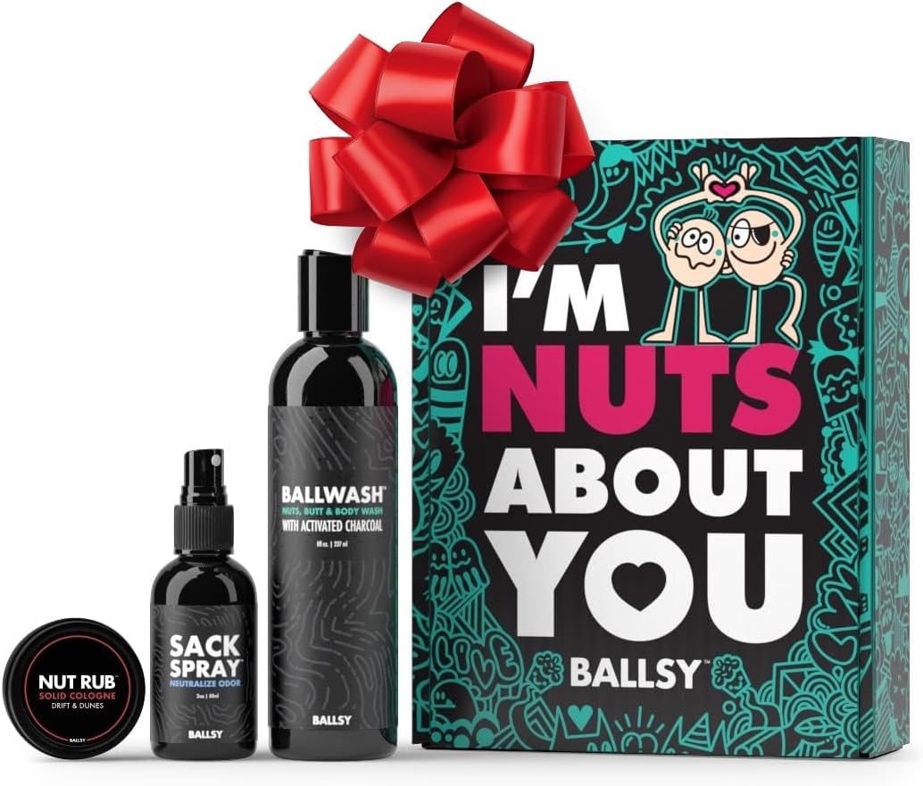 Ballsy Nuts About You Sack Pack, Men's Fresh Kit, Gift for Valentine's Day, Includes Ballwash, Sack Spray and NutRub, Drift & Dunes
