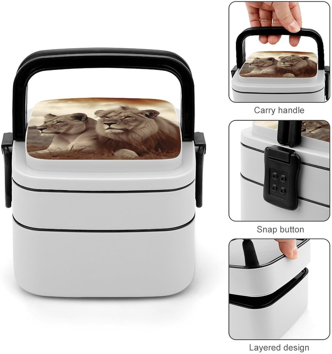 Adults Lunch Box Adult Bento Box Stackable Bento Box BPA-Free African Lion And Lioness Lunch Box Food Container Ideal for Meal Prep, Work, And On The Go