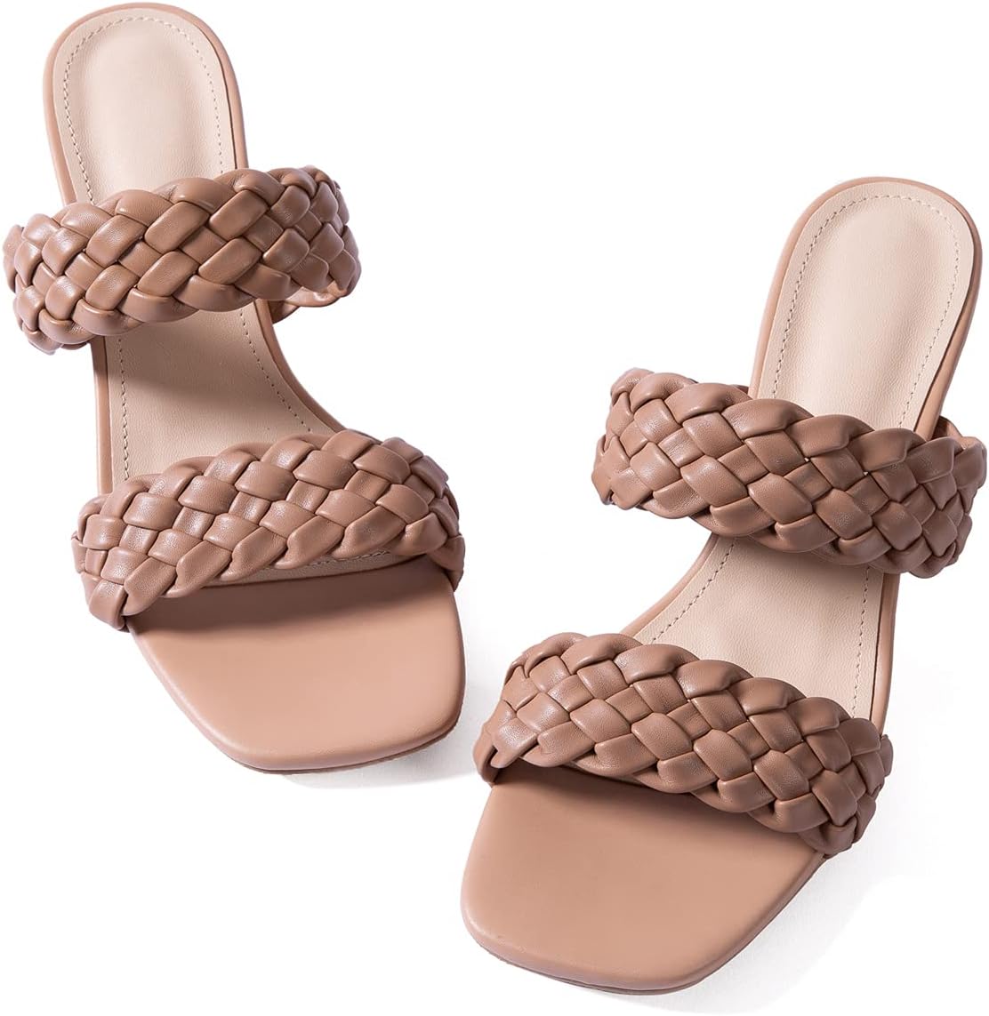 N.N.G Women Heels Sandals Braided Block Nude Summer Chunky Square Leather Woven Comfort Strappy Dress Casual Pumps Mules - Image 6