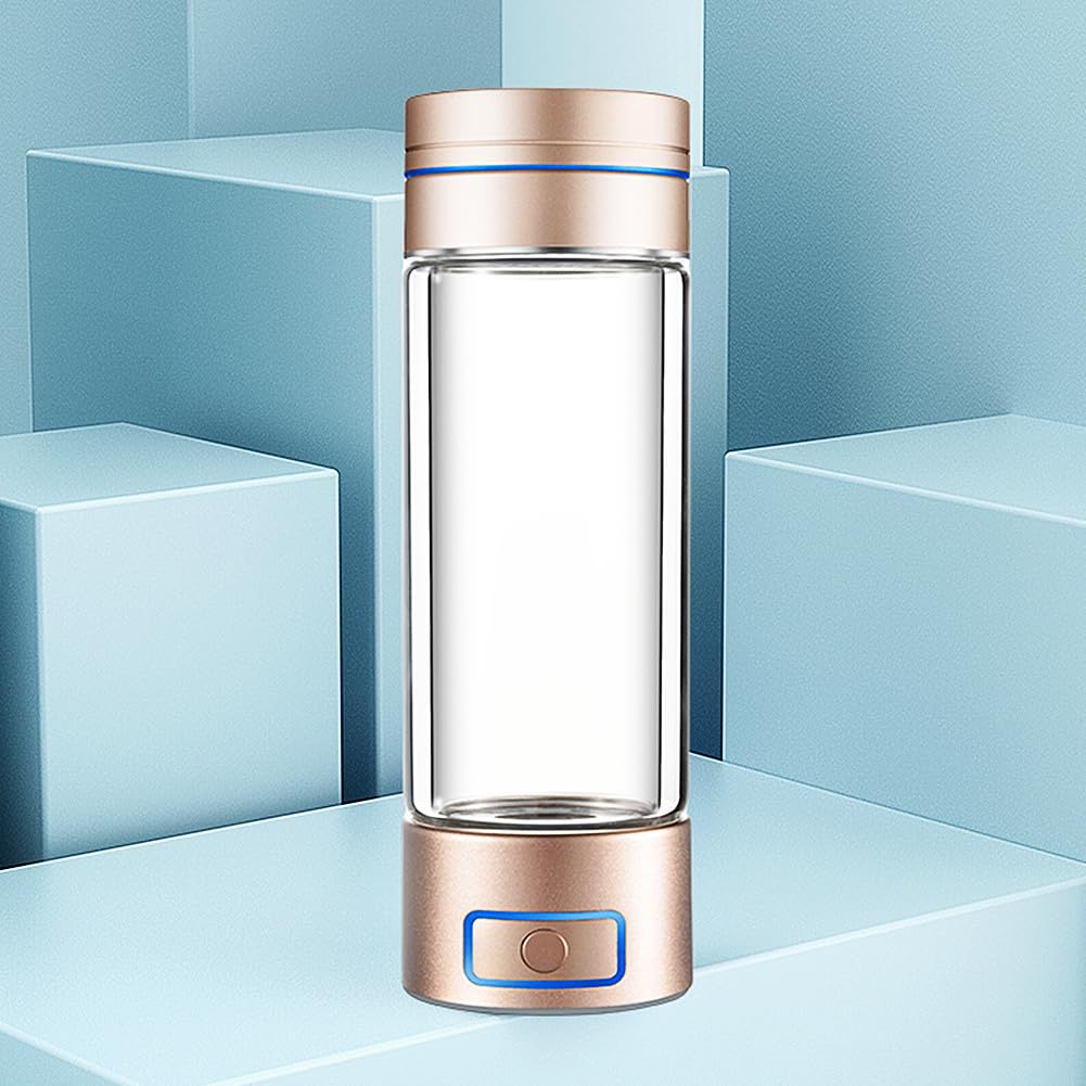 Hydrogen Water Bottle, 9000+ PPB Hydrogen Water, Food Grade Rechargeable Machine, Suitable for All Water, with Exhaust Hole, 3 Minutes and 18 Minutes Dual Mode, Gift Pack (Gold)