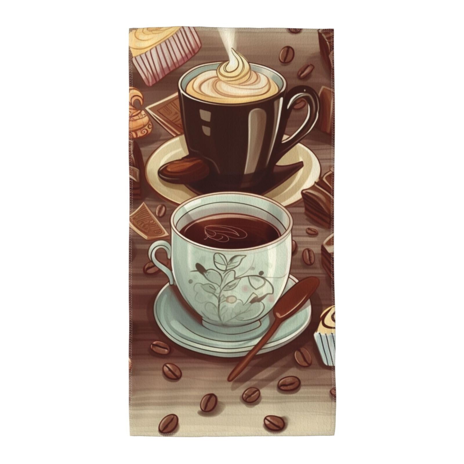 FekiLoot Absorbent Hand Towels 12"X24" Decorative Bathroom Towel Soft Microfiber Face Towel Coffee and Sweets Sugar Chocolate Dish Kitchen Towels for Bathroom Kitchen Hotel Spa Bath Towels