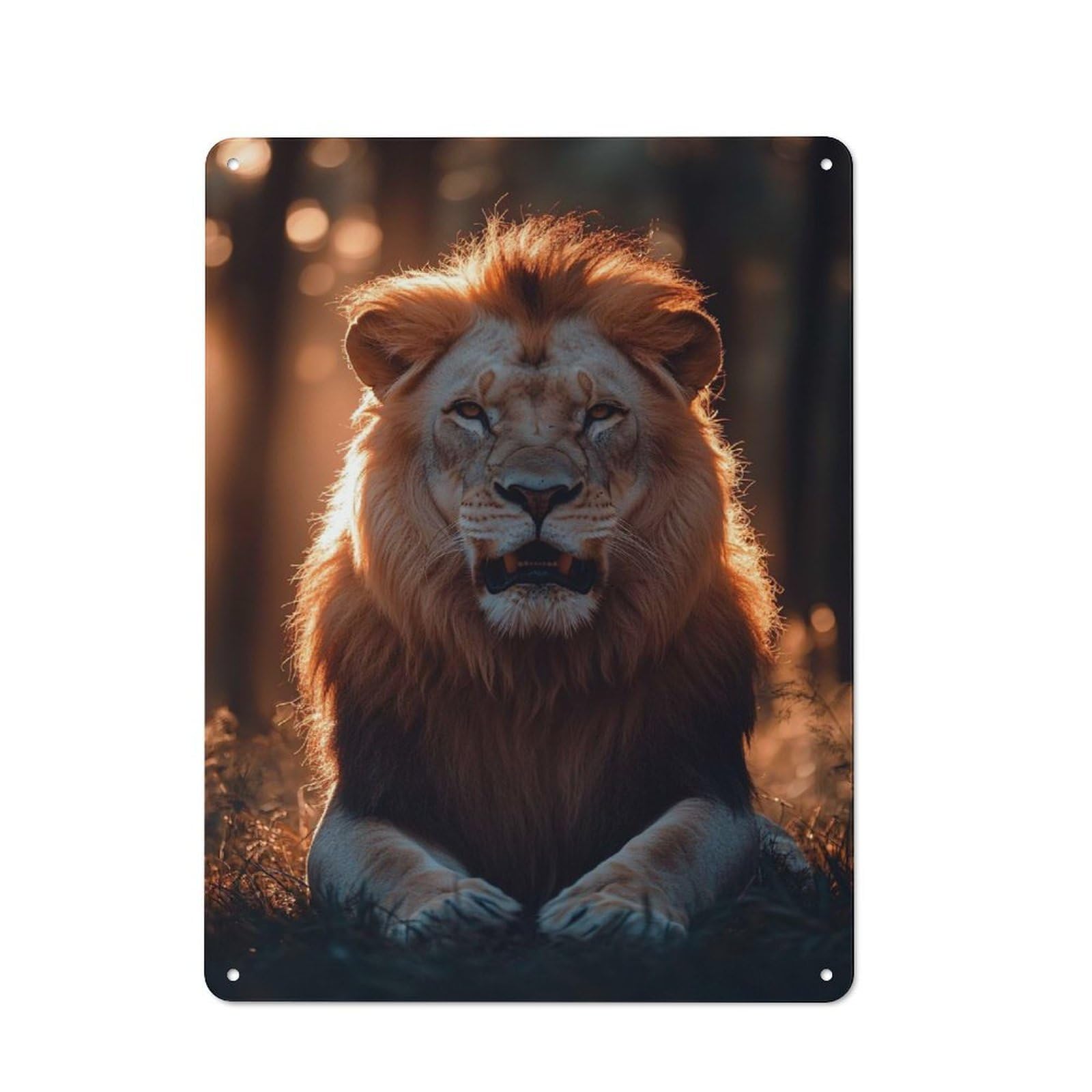 Junmoney Style-17 Majestic Lion Portrait In Golden Light Printed Metal Sign 40X30cm For Lounge Or Reading Corner, A Winter Wall Decor Update For Reading Corner Decorators