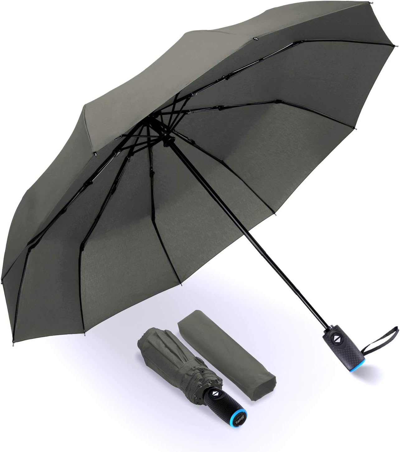 Tadge Goods Windproof Travel Umbrella with Automatic Open/Close (Black) Repel Rain Resistant Canopy with Teflon Coating | Wind Proof Durability | Includes Carry Bag