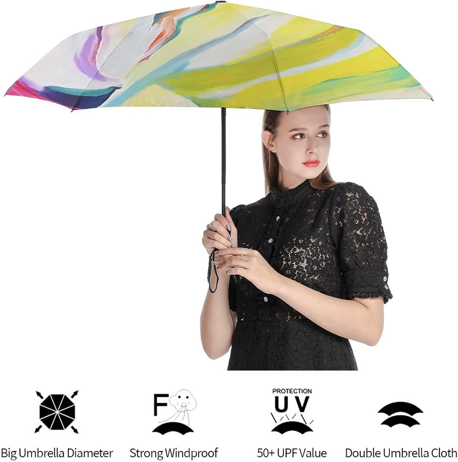 Miniatura 4 de Paraguas de viaje étnico tribal sin costuras con patrón de superficie, paraguas compacto resistente al viento, resistente al viento