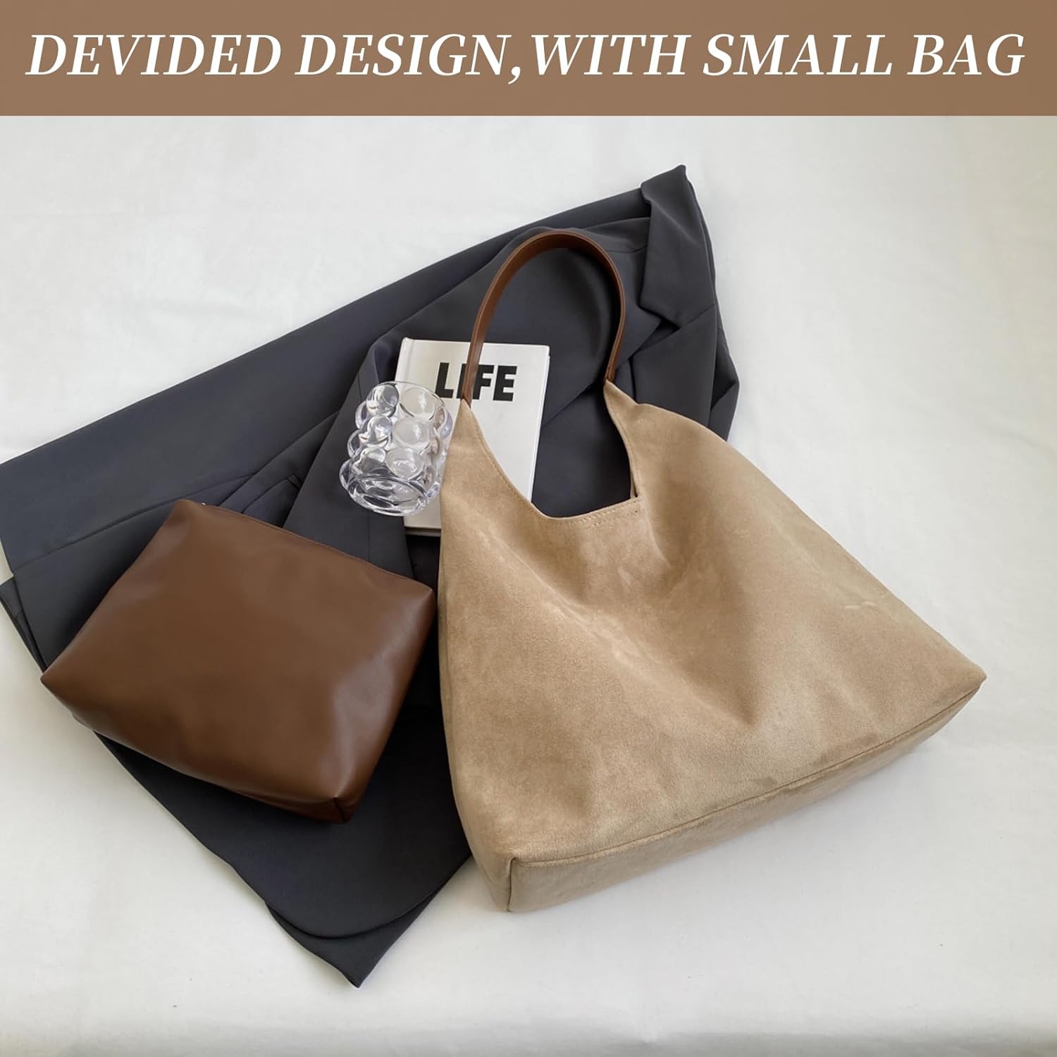 JHhomezeit Brown Suede Bags for Women 2025 Suede Tote Bag Retro Suede Slouchy Bag Brown Suede Women's Shoulder Bag - Image 6