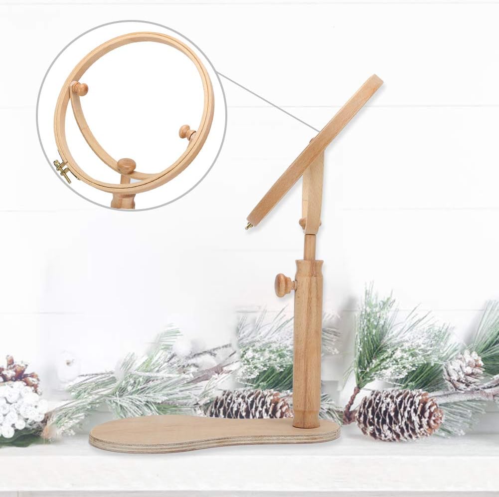 Cufaee Round Embroidery Frame Hoop Stand Holder, Wood Round Embroidery Frame Hoop Stand Holder, 8.7in 22cm Cross Stitch Supplies for Embroidery Lovers Crafters