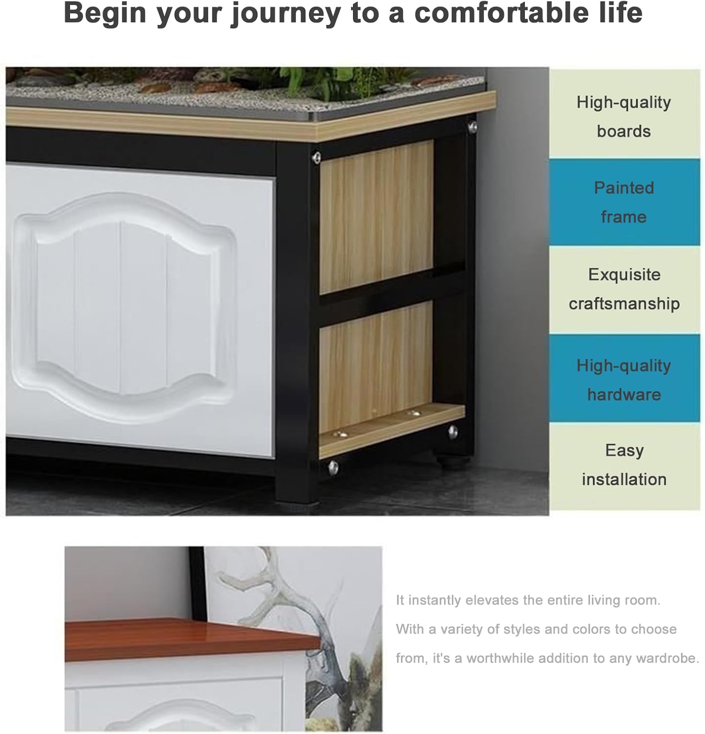55-75 Gallon Fish Tank Stand, Metal Frame Aquarium Stands, with Storage Cabinet for Fish Tank Accessories Storage, for Home Office White + Black 80×45x50cm
