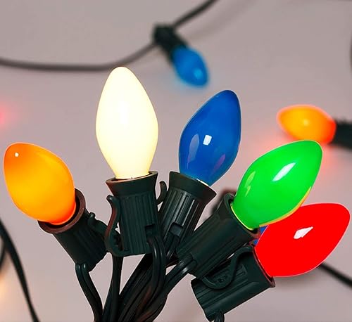 Abeja Luces de Navidad multicolor C7 de 25 pies, cadena de luces de Navidad vintage C7 con 27 bombillas de cerámica multicolor (2 de repuesto),