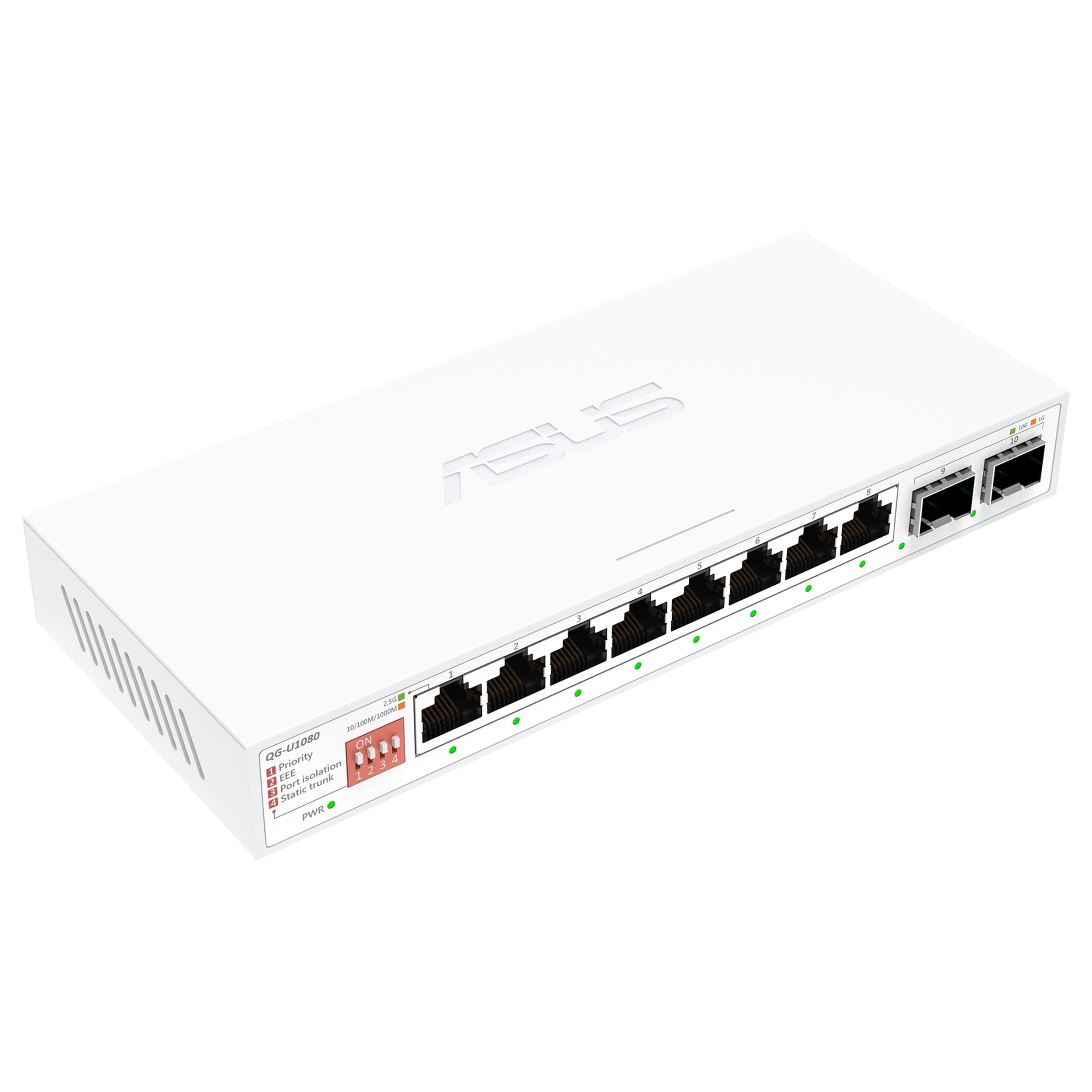 ASUS QG-U1080 - Switch no gestionable de 8 Puertos 2,5G y 2 Puertos 10G SFP Plus, 4 Modos Inteligentes, hub de Redes domésticas, Separador Ethernet, Plug and Play, fácil configuración, silencioso