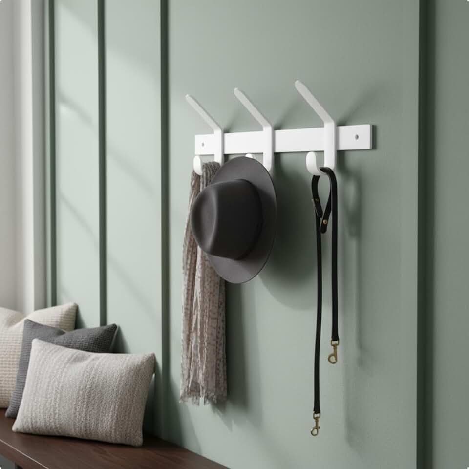 Cabideiro de Parede Branco 3 Ganchos Metálico Moderno