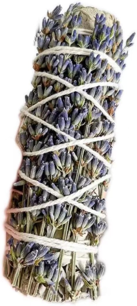 Natural White and Blue Sage Smudge Sticks with Lavender, 10 Pack Dried Herb Bundles for Aromatherapy, Meditation, 4 Inch Traditional Cotton String Wrapped Incense (Lavender+White sage)
