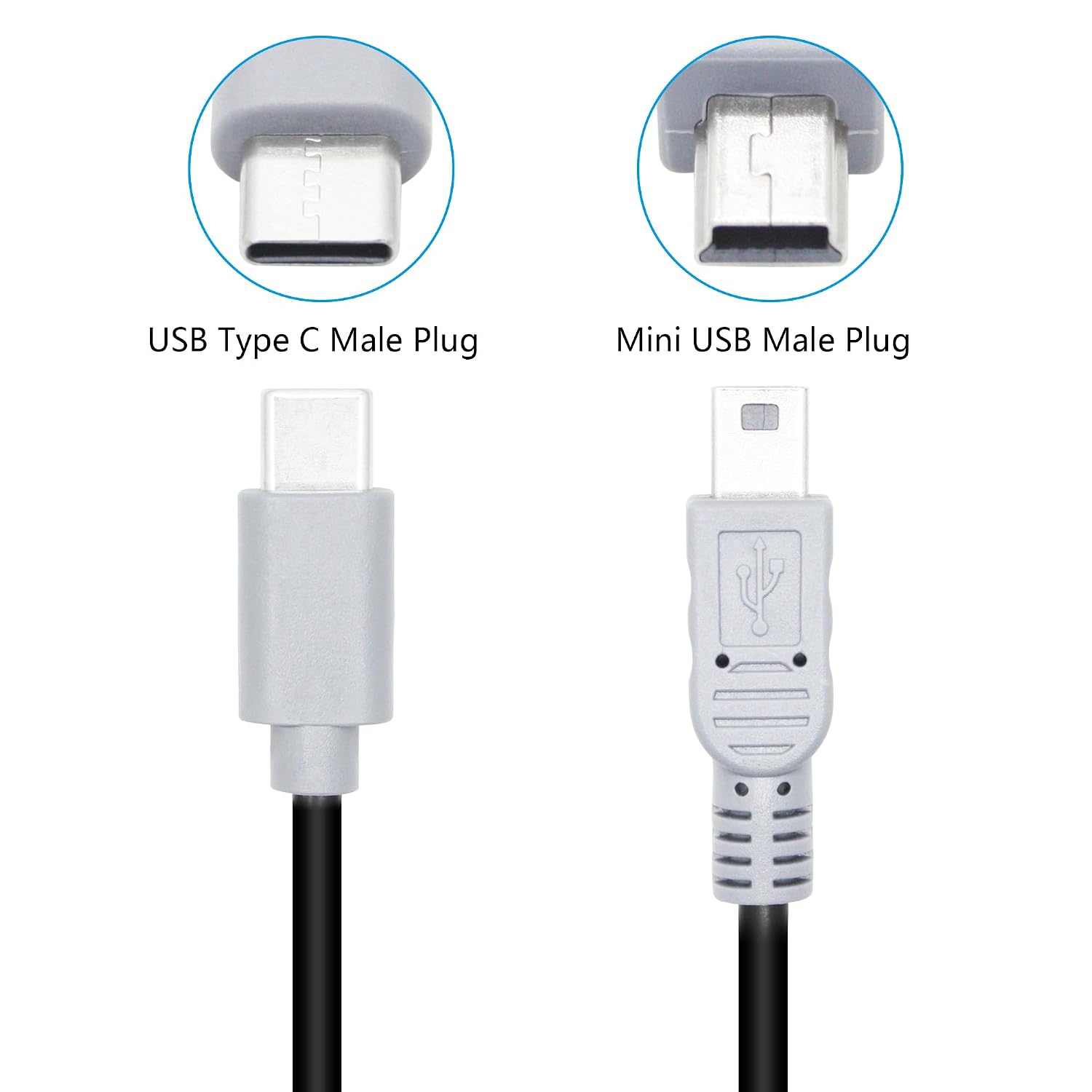 3Pcs Short USB C to Mini USB Charging Data Cable 10", with OTG Feature image 3