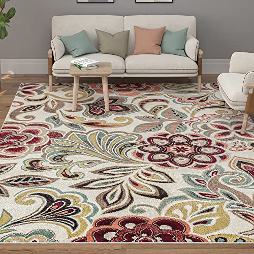Dilek Transitional Floral Ivory Rectangle Area Rug, 8' X 10' #TOP29